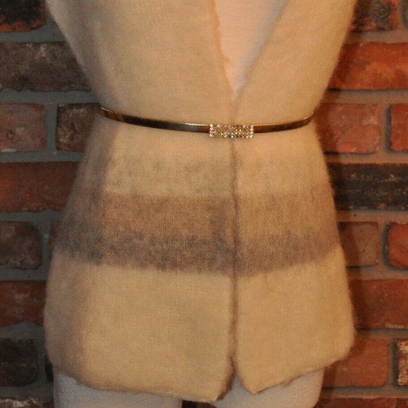 Vintage Hilda IVORY Grey Stripe Thick 100% WOOL KNIT WINTER Scarf ICELAND MINT - Picture 3 of 4